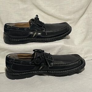 Clarks Waterloo Men 12 Leather Boat Shoe Black Lace Up Comfort Slip On Loafer